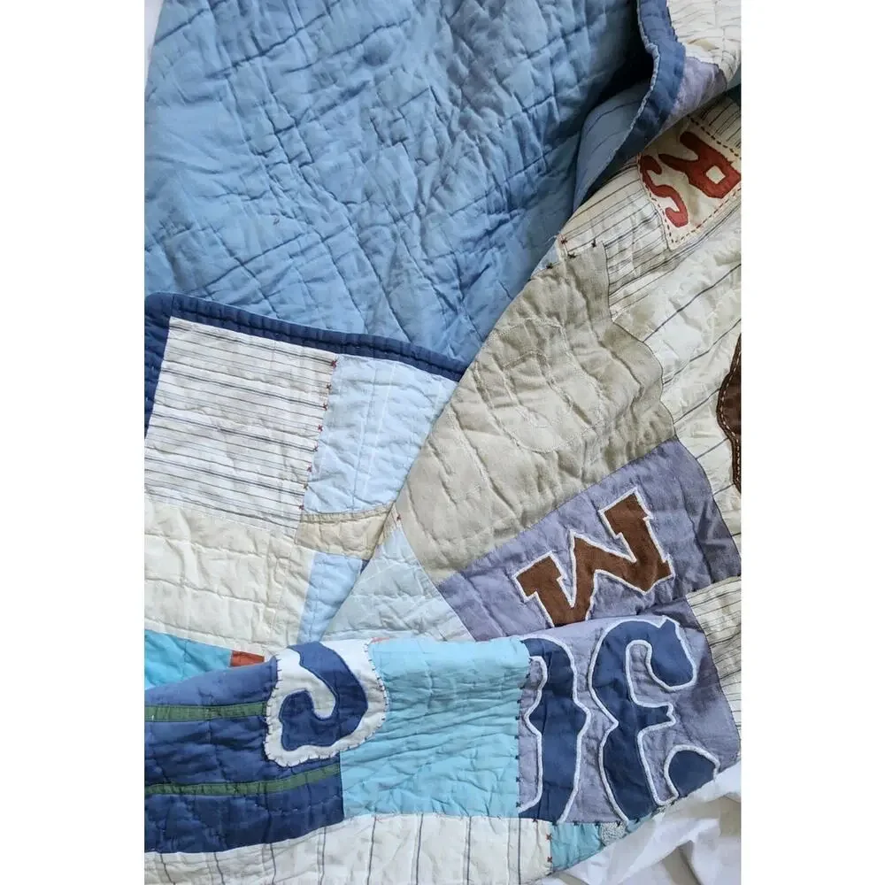 Vtg Patchwork Quilt Pottery Barn Kids Baseball Twin Comforter 90s Kids Bedroom